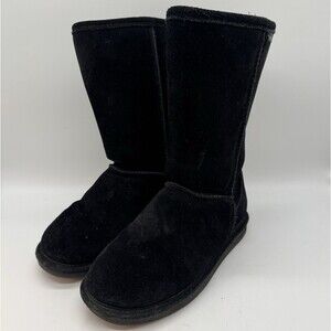 Bearpaw Emma Short Black Suede Boots Women's 6 Comfy Lined Winter Snow Shoes